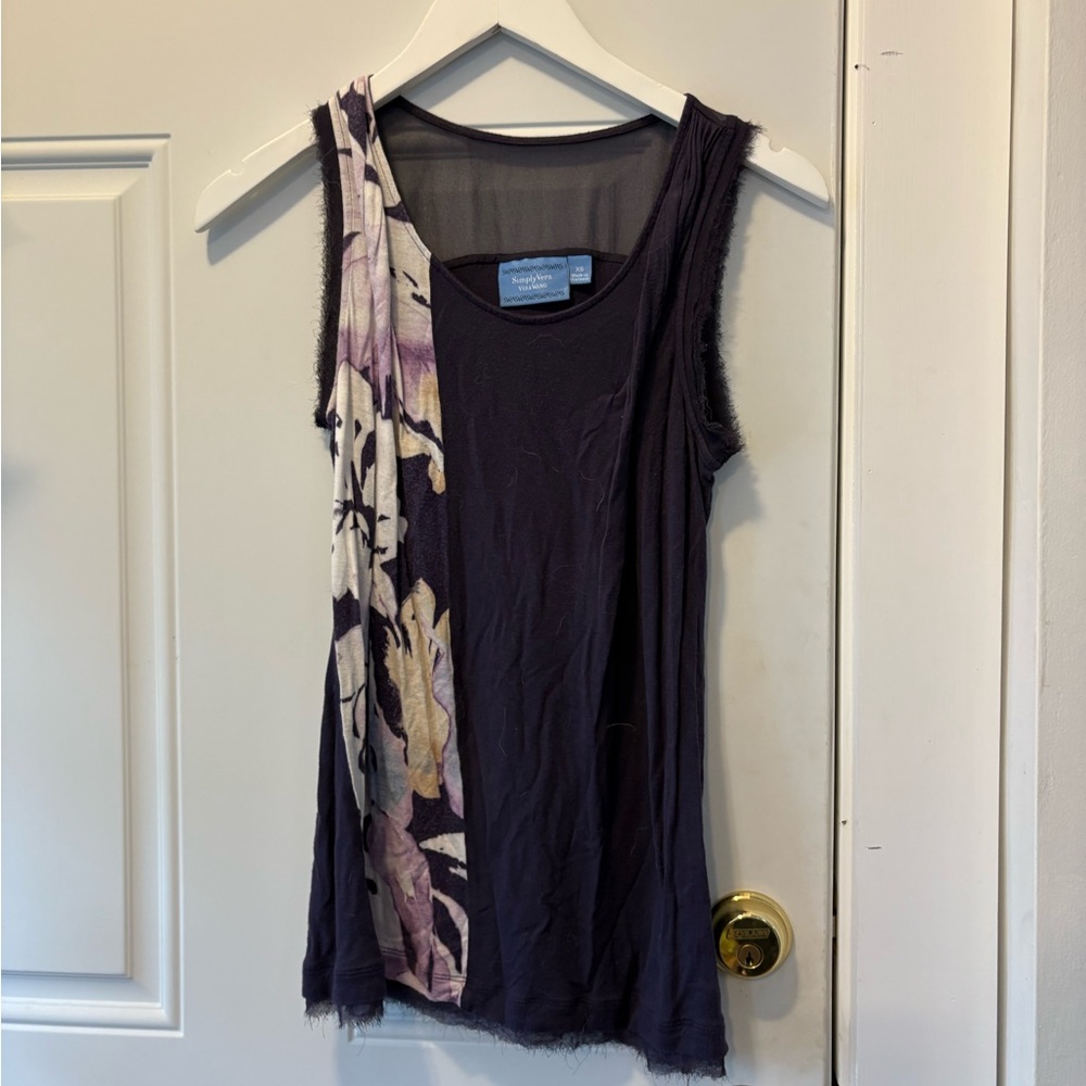 Floral Print Sleeveless Top - Black and Purple